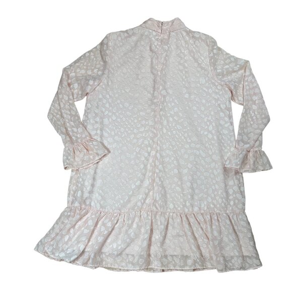 Calvin Klein Blush Pink Jacquard Mock Neck Ruffle Hem Dress L - Picture 5 of 9